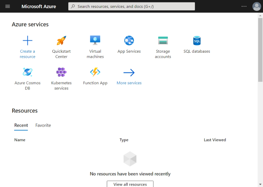 Azure-palvelun etusivu
