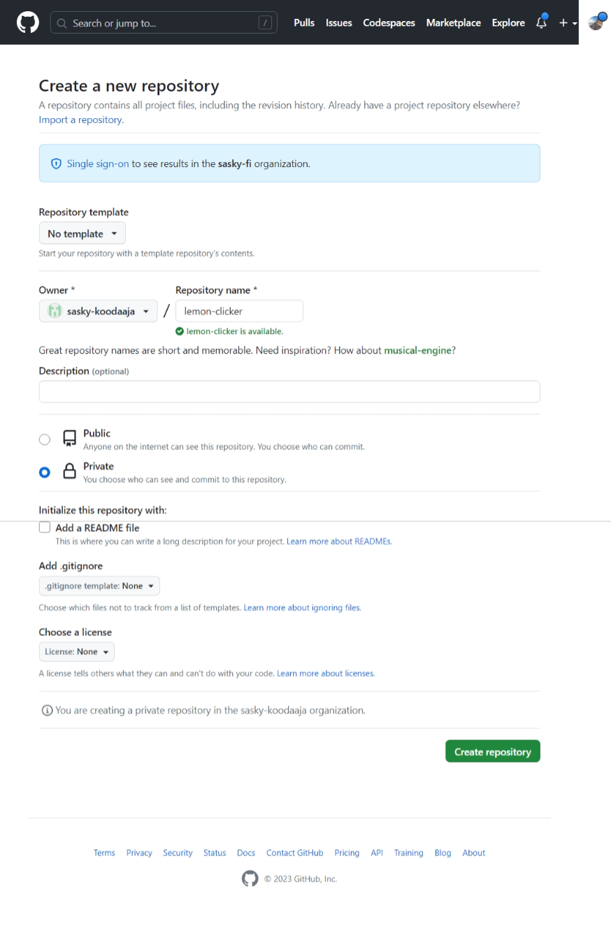 Uuden repositoryn luominen