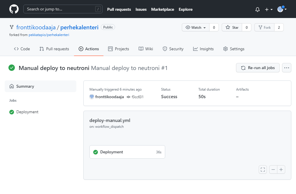GitHub Actions -työkulun suorituksen tarkemmat tiedot