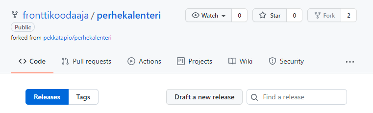 Projektin Releases-sivu